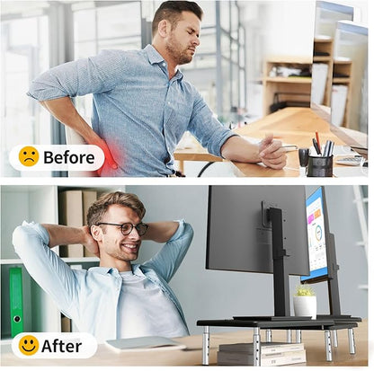 suptek Dual Monitor Laptop Stand Riser with Adjustable Length and Angle,Office Desktop Organizer Computer Stand for 2 Monitors for PC Monitor Laptop Printer(MST023)