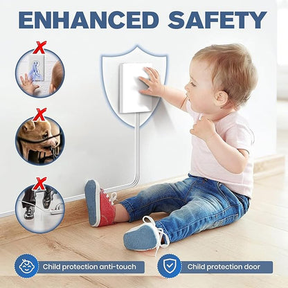 Outlet Concealer Power Strip-Outlet Cover Extender Outlets-8ft Flat Plug Extension Cord,Universal Size,1625W for Kitchen, Home and Office (8ft (Multi Ports,3 AC,2 USB&Type-C))