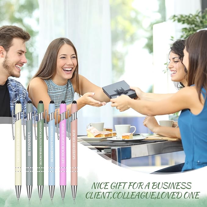Zonon 12 Pcs Inspirational Pens Bulk Funny Ballpoint Pen with Stylus Tip Motivational Gifts for Christmas Teacher Coworkers Nurse School Office Supplies(Morandi,Bible Style)