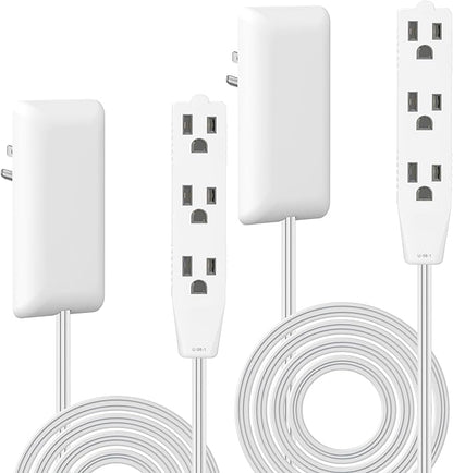 LIDER Flat-Face Outlet Extender with 3 Receptacles, Ultra-Thin Wall Plate Plug with Cord Extender and 3-Outlet Power Strip, 8ft Cord, LWE8-315-W2P, ETL-Listed, White, 2 Pack