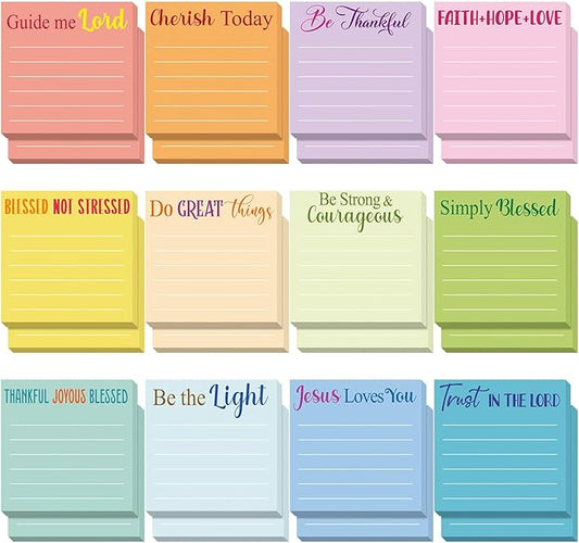 Yinder 24 Pcs Inspirational Sticky Notes Christmas Stocking Stuffers Motivational Sticky Notes Pad Employee Appreciation Gift Bulk for Teacher Nurse Coworker Office 3 x 3'' (Bible,Light Color)