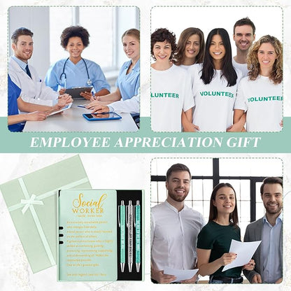 5 Pcs Employee Appreciation Gift Leather Journal Notebook 3 Ballpoint Pens with Box Thank You for Boss Emergency Nurses Medical Assistant Lady Coworker Teacher Social Worker(Green)