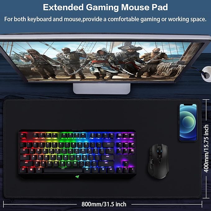 Canjoy Gaming Mouse Pad (31.5x15.7in) 3mm Thickness XX-Large Extended Mousepad Big Computer Keyboard Full Desk Mousepad with Anti-Slip Base Anti-Fray