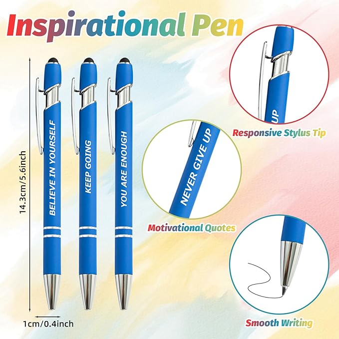 60 Piece Inspirational Pens Kit with Stylus Tip & Sayings – 30 Motivational Pen + 30 Individual Bags – Uplifting Quote & Positive Ideas – For Teachers, Office, School, Meetings, Team Events(Blue)