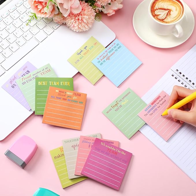 Yinder 24 Pcs Employee Appreciation Sticky Notes Xmas Gift Bulk Motivation Note Pads Mini Inspirational Note Gift for Teacher Nurse Staff Coworker Office Supply 3 x 3'' (Appreciation,Bright)