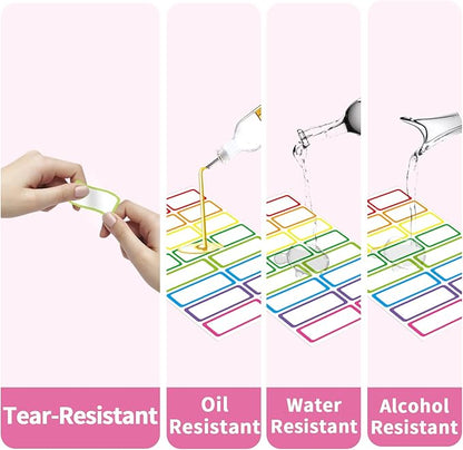 STARLIBOO Colored Labels, Removable Labels Stickers, Self-Adhesive Rectangular Stickers Water/Oil/Tear Resistant for Storage/Classroom/Home (2 Size, 300 Labels)