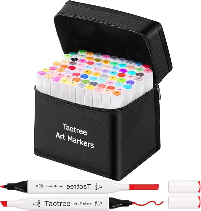 Taotree Alcohol Markers 80 Colors Dual Tips Art Markers Sketch Pens Set, Art Supplies Kit, Drawing Pens Set for Adult Coloring Books Painting, Sketching, Gifts for Teens Girls Boys Kids Artists