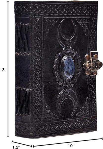 cuero 3 Moon Blue Lapiz Embossed Vintage Leather Journal for Men & Women - 176 Pages, Antique Handmade Deckle Edge Vintage Paper, Leather Journal Writing Notebook Dairy Gift(10 inch by 13 inch, Black)