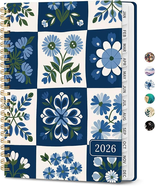 2026 Planner, Weekly and Monthly Planner for Women, January 2026 - December 2026, Hardcover 2026 Calendar Planner Book with Tabs, Inner Pocket, Spiral Bound, Perfect for Office Home School Supplies - A4 (8.5" x 11"), Petal Array