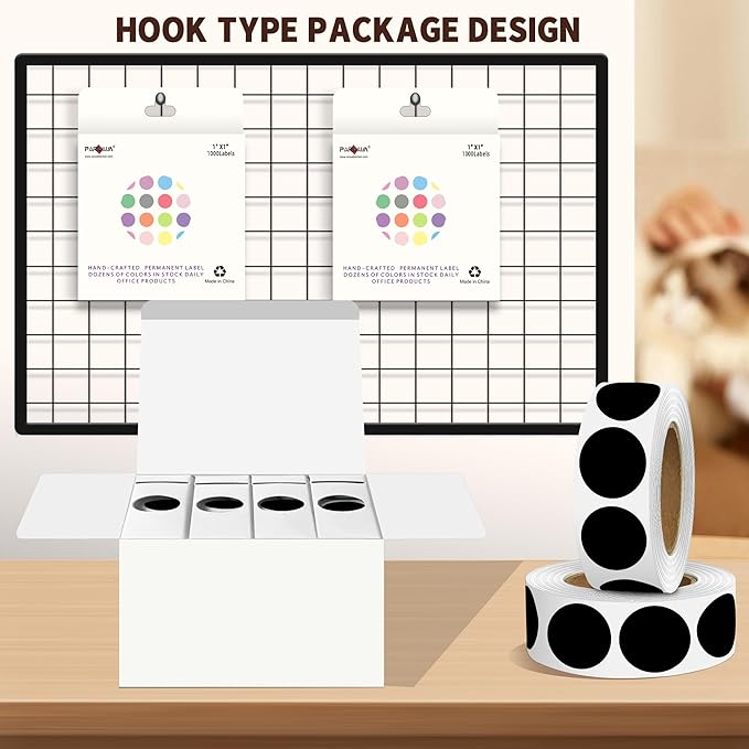 PARLAIM 4 Rolls 4000PCS 1 inch Round Color Coding Circle Dot Labels,Color- Coding Label Sticker for Home Office Classroom(Black)