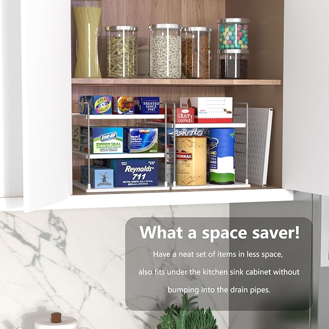 Pantry Organizers and Storage, Foil and Plastic Wrap Organizer- Divided Compartment Holder for Aluminum Foil&Wraps&Baggie Boxes, Upgraded Shelf Organizer for Pantry Organizer, Pantry Storage