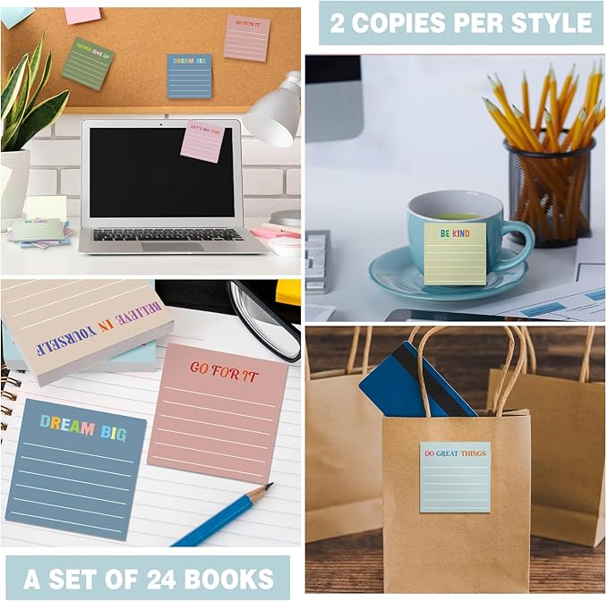 Yinder 24 Pcs Inspirational Sticky Notes Christmas Stocking Stuffers Motivational Sticky Notes Pad Employee Appreciation Gift Bulk for Teacher Nurse Coworker Office 3 x 3'' (Motivational,Morandi)