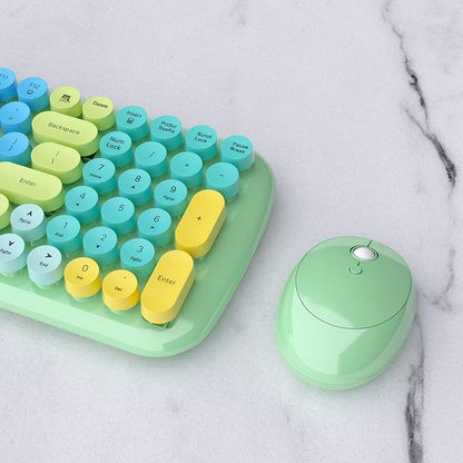 Wireless Keyboards and Mouse Combos, UBOTIE Colorful Gradient Rainbow Colored Retro Typewriter Flexible Keyboard, 2.4GHz Connection and Optical Mouse