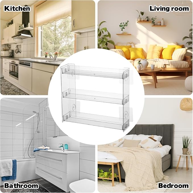 Spice Rack Wall Mount Clear Plastic Seasoning Organizer Condiment Bottles Storage Shelf Spice Rack Organizer for Kitchen Cabinet Doors Pantry RV Organization