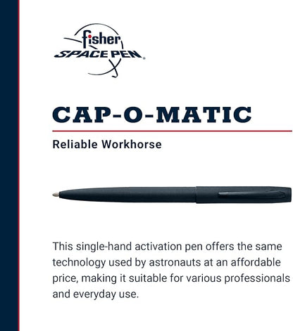 Fisher Space Pen Cap-O-Matic Pen, Ballpoint, Elite Navy, Cerakote Finish, Pocket Clip, Black Ink