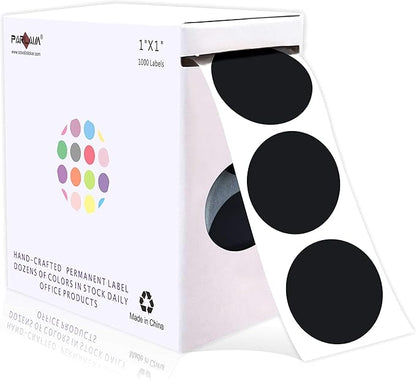 PARLAIM 1” Round Permanent Adhesive Color-Code Dot Stickers,1000 per Roll dots Label Dispenser Box,Black Circle Stickers Label for Office Classroom