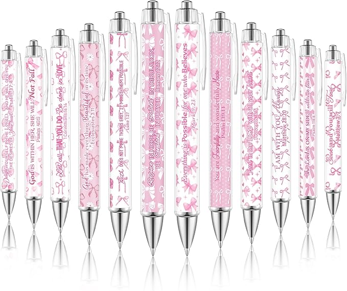 12 Pcs Christmas Christian Pens for Women Bible Verse Ballpoint Pen Christian Gift Inspirational Quotes Pink Bow Smooth Writing 1.00 mm Black Ink Pen for Office Supplies