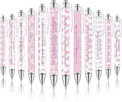 12 Pcs Christmas Christian Pens for Women Bible Verse Ballpoint Pen Christian Gift Inspirational Quotes Pink Bow Smooth Writing 1.00 mm Black Ink Pen for Office Supplies