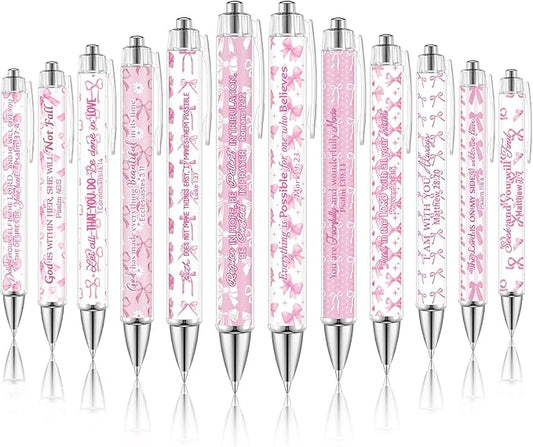 12 Pcs Christmas Christian Pens for Women Bible Verse Ballpoint Pen Christian Gift Inspirational Quotes Pink Bow Smooth Writing 1.00 mm Black Ink Pen for Office Supplies