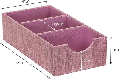 Household Essentials 3-Compartment Drawer Organizers, Pack of 2, Carnation