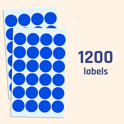1200 Pack, 1" Round Dot Stickers Circle Labels - Blue