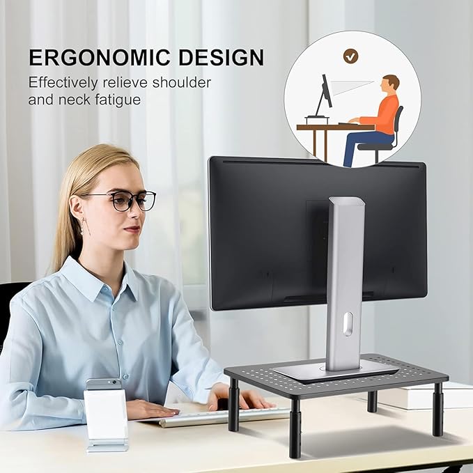 suptek Computer Monitor Stand Riser,Monitor Riser for Laptop, Printer, Notebook and All Flat Screen TV Display with Vented Platform,3 Height Adjustable Laptop Riser,1 Pack,Black(MST003)