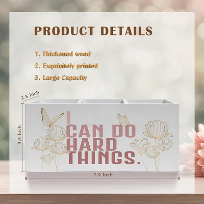 I Can Do Hard Things Pencil Pen Holder for Desk, Butterfly Floral Inspirational Wooden Pencil Holder Organizer for Home Office Desk Accessories, Encouragement Gifts for Women