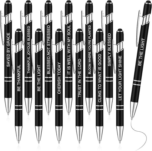 Zonon 12 Pcs Inspirational Pens Bulk Funny Ballpoint Pen with Stylus Tip Motivational Gifts for Christmas Teacher Coworkers Nurse School Office Supplies(Black,Bible Style)