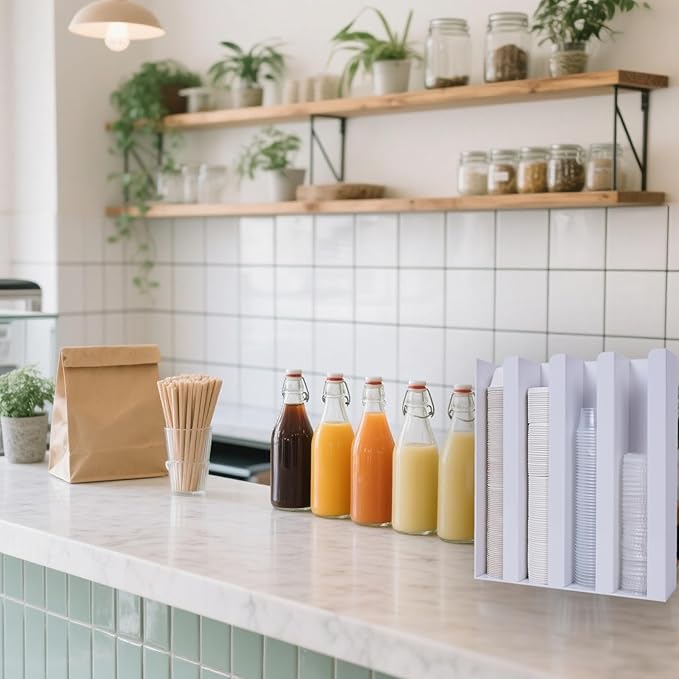 UCUDI Portion Sauce Cup Lid Holder for Restaurant 4 Compartments Plastic Sauce Cup Organizer Dispenser Fits Cups 2oz to 5.5oz in One Size for Counter or Wall Mount (White)