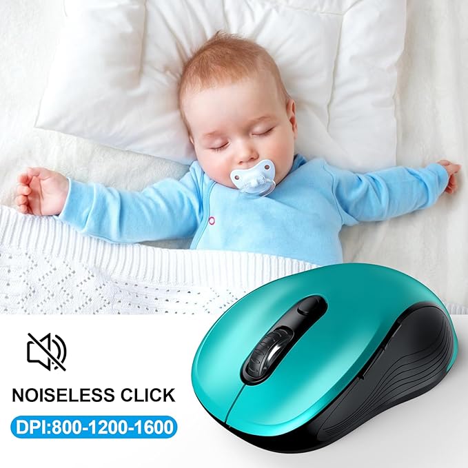 WisFox 2.4G Wireless Mouse for Laptop, Ergonomic Computer Mouse with USB Receiver and Type-C Adapter, 3 Adjustable Levels, 6 Button Cordless Wireless Mice for Windows Mac PC Notebook (Green)