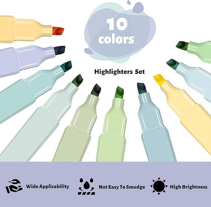 Highlighters,10Pcs Bible Highlighters,Chisel Tip Office Accessories for Journaling Planner Notes School Supplies