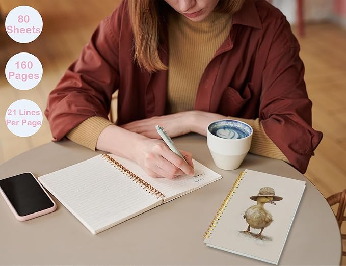 Duck Notebook Journal,Cute Animal Notebook Journal for School Women Teen Girls Kids,Gifts for Duck Lovers,Hardcover Spiral Notebooks for Work Notes Journaling,5.5x8.3 Inch