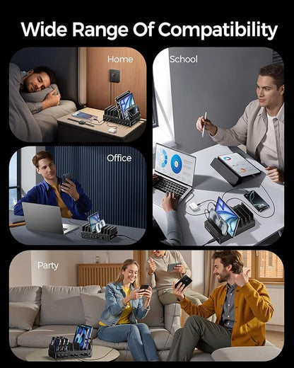 400W Charging Station for Multiple Devices, 10 Port Double PD 100W USB C Charging Station with 6 Cables, Multi-Device Organizer Fast Charging Dock for MacBook, iPad, iPhone, Cell Phone, Tablet