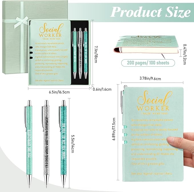 5 Pcs Employee Appreciation Gift Leather Journal Notebook 3 Ballpoint Pens with Box Thank You for Boss Emergency Nurses Medical Assistant Lady Coworker Teacher Social Worker(Green)