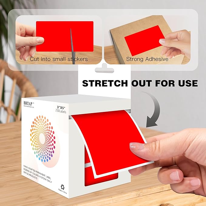 3x5 Inch Home Moving Labels 4 Rolls 1000 Stickers, Large Packing Box Labels Rectangular Colored Inventory Stickers for Moving Supplies Color Coded (Red)
