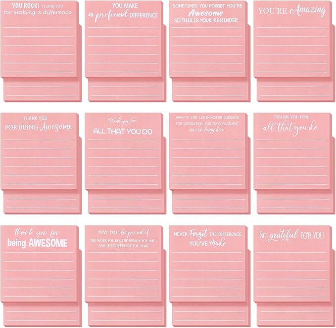 Yinder 24 Pcs Employee Appreciation Sticky Notes Xmas Gift Bulk Motivation Note Pads Mini Inspirational Note Gift for Teacher Nurse Staff Coworker Office Supply 3 x 3'' (Appreciation,Pink)