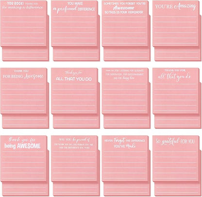 Yinder 24 Pcs Employee Appreciation Sticky Notes Xmas Gift Bulk Motivation Note Pads Mini Inspirational Note Gift for Teacher Nurse Staff Coworker Office Supply 3 x 3'' (Appreciation,Pink)