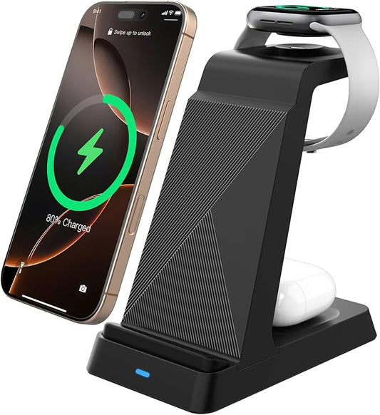 2025 3 in 1 Charging Station Fast Charging for iPhone,Wireless Charger for iPhone 17 16e 16 15 14 13 12 11 X Pro Max & Apple Watch - Wireless Charging Station for AirPods 4 3 2 Pro