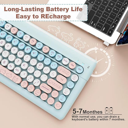 Wireless Bluetooth Keyboard for iPads Tablet Mac PC Laptop Desktop Smart Phone,Cute Typewriter Style Computer Keyboard with Round Raised Keys,Colorful Mini iPad Keyboard for Kids Girl Women-Cream Blue