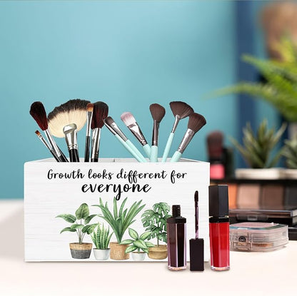 Inspirational Pen Holder for Desk, Growth Looks Different for Everyone Wooden Box Sign Desk Decor for Therapy Office Decoration, Mental Health Pencil Organizer, Growth Mindset Decor