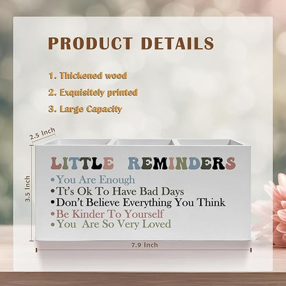 Encouragement Gifts Pencil Pen Holder for Desk, Little Reminders Inspirational Wooden Pencil Holder Organizer for Home Office Desk Accessories, Mental Health Gifts