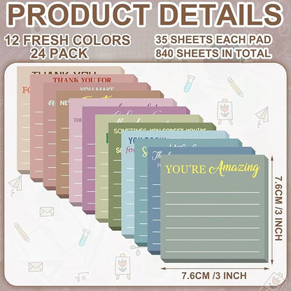 Yinder 12 Pcs Employee Appreciation Sticky Notes Xmas Gift Bulk Motivation Note Pads Mini Inspirational Note Gift for Teacher Nurse Staff Coworker Office Supply 3 x 3'' (Appreciation,Morandi Color)