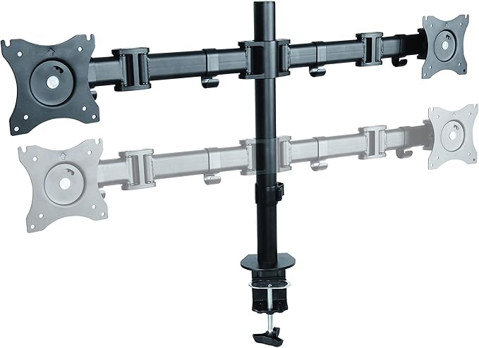 Rocelco Standing Desk Converter with Dual Monitor Mount - 31.5 Inch Sit Stand Up Tabletop Riser with Tablet Holder, Height Adjustable Workstation - Deep Keyboard Tray for Laptop - Gray (R VADRG-DM2)