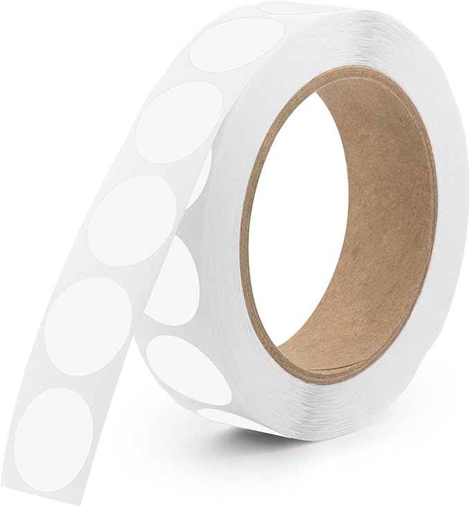 White 1-Inch Circle Dot Stickers – 1,000 Round Adhesive Labels per Roll, Colored Stickers for Garage Sale Price Tags, Classroom, Inventory, Office & Yard Sale Supplies, Made in USA