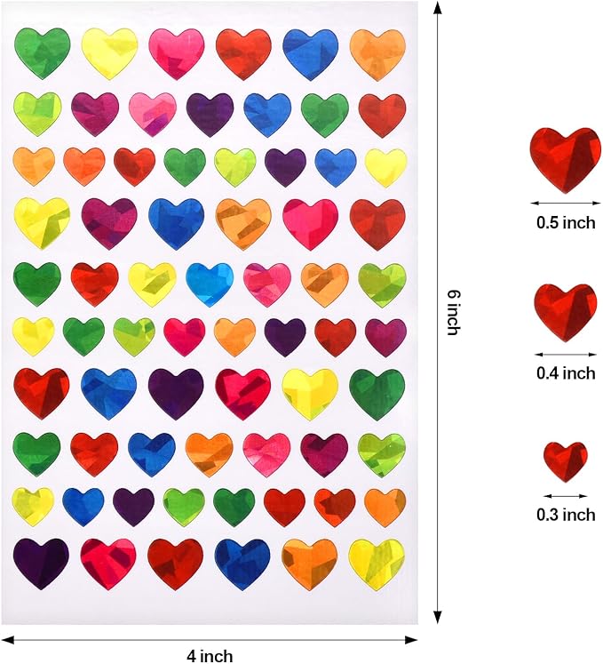 2070 Pcs Heart Stickers - Sparkly Holographic & Glitter Foil for Kids Reward & DIY Decoration