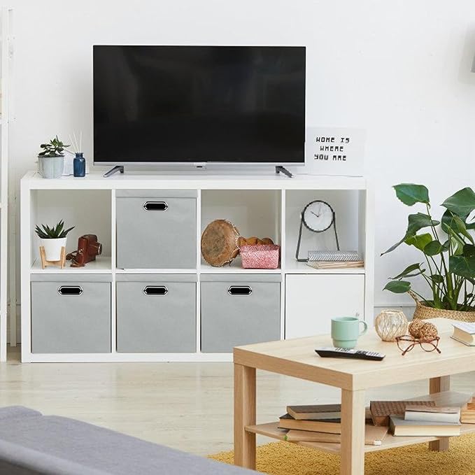 Storage Bins with Lids, Collapsible Linen Fabric Boxes Organizer Containers with Lid Foldable Storage Box Basket for Closet, Shelves, Home, Office, 12 x 12 x 12.4 Inch, 4 Pack, Gray