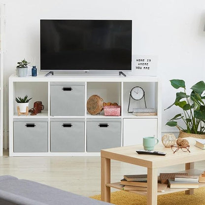 Storage Bins with Lids, Collapsible Linen Fabric Boxes Organizer Containers with Lid Foldable Storage Box Basket for Closet, Shelves, Home, Office, 12 x 12 x 12.4 Inch, 4 Pack, Gray