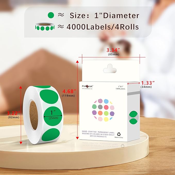 PARLAIM 4 Rolls 4000PCS 1 inch Round Color Coding Circle Dot Labels,Color- Coding Label Sticker for Home Office Classroom(Green)