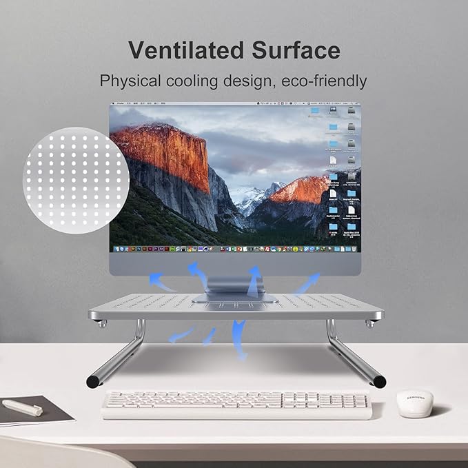 suptek Monitor Stand Riser, Laptop Holder Printer Riser Desk Accessories, Vented Metal Platform and 4 inches Height Underneath Storage for Office Supplies (MST004S-2), 2 Pack, Silver