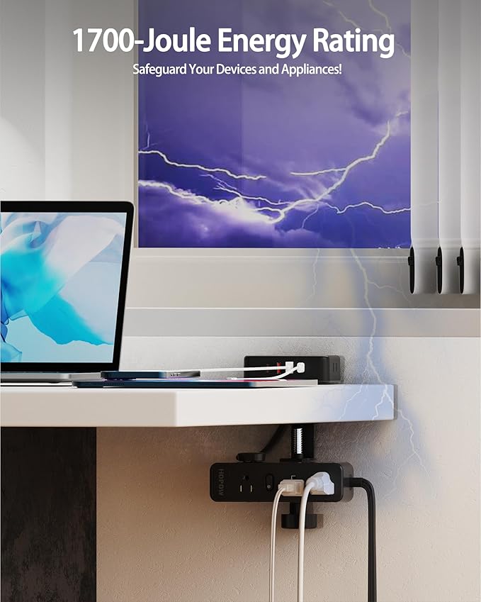 Dual Layer Desk Clamp Power Strip, Desktop Edge Mount Charging Station with 13 Outlets 4 USB Ports (2 USB C), Under Desk Surge Protector(1700 Joules), 10 Ft Extension Cord for Office Home